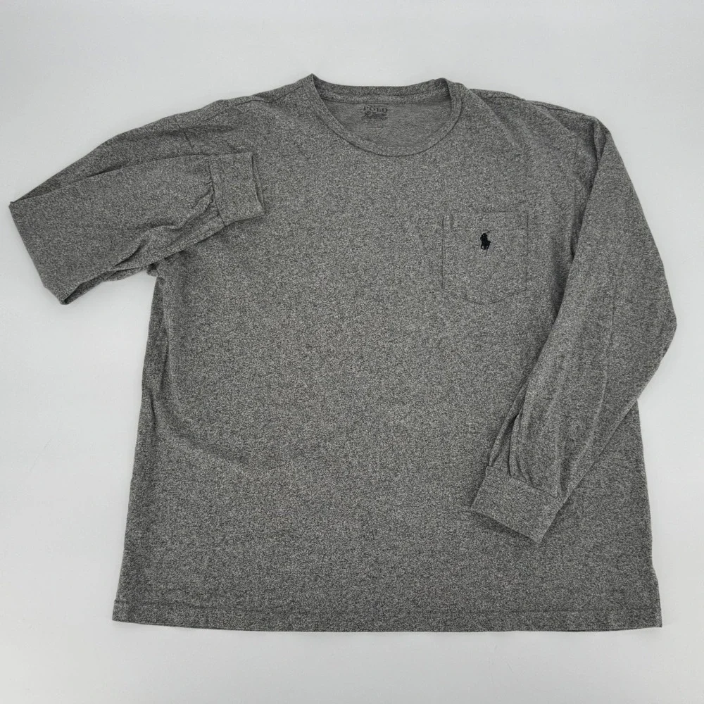 Polo Ralph Lauren Mens‎ Grey Heather Long Sleeve Pocket T-Shirt Size L Pony Logo